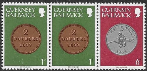 Guernsey 1979 Coins Strip of 3 - 8p Values Fine Mint