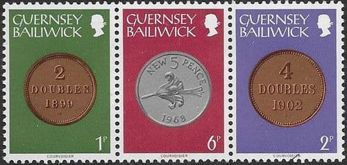 Guernsey 1979 Coins Strip of 3 - 9p Values Fine Mint