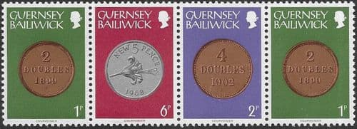 Guernsey 1979 Coins Strip of 4 - 10p Values Fine Mint