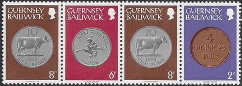 Guernsey 1979 Coins Strip of 4 - 24p Values Fine Mint