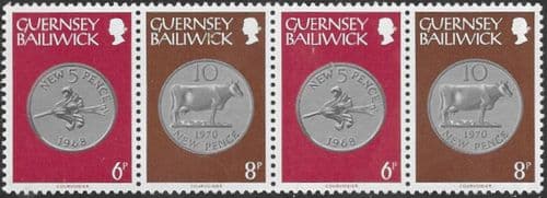 Guernsey 1979 Coins Strip of 4 - 28p Values Fine Mint