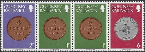 Guernsey 1979 Coins Strip of 4a - 10p Values Fine Mint