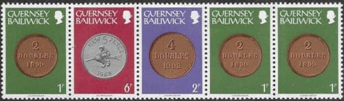 Guernsey 1979 Coins Strip of 5 - 11p Values Fine Mint