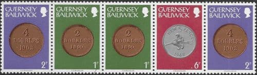 Guernsey 1979 Coins Strip of 5 - 12p Values Fine Mint