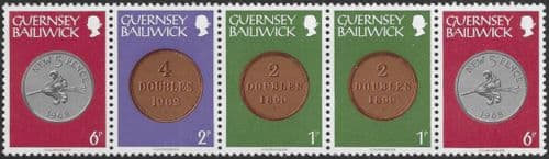 Guernsey 1979 Coins Strip of 5 - 16p Values Fine Mint