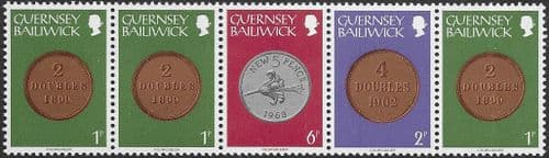 Guernsey 1979 Coins Strip of 5a - 11p Values Fine Mint