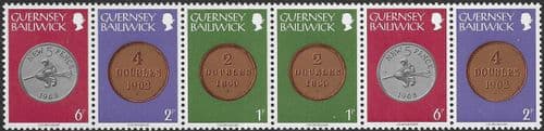 Guernsey 1979 Coins Strip of 6 - 18p Values Fine Mint