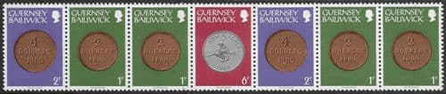 Guernsey 1979 Coins Strip of 7 - 14p Values Fine Mint