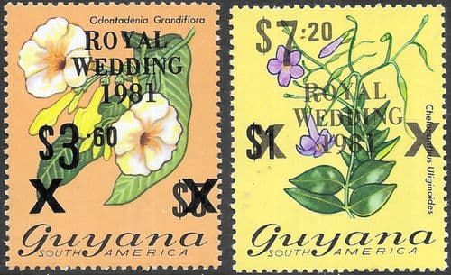 Guyana 1981 Royal Wedding Surcharge Set Fine Mint