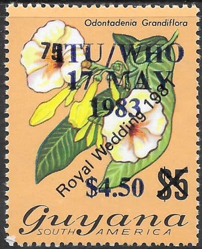 Guyana 1983 Odontadenia grandiflora surch ITU/WHO 17 MAY 1983 SG 1095 Fine Mint