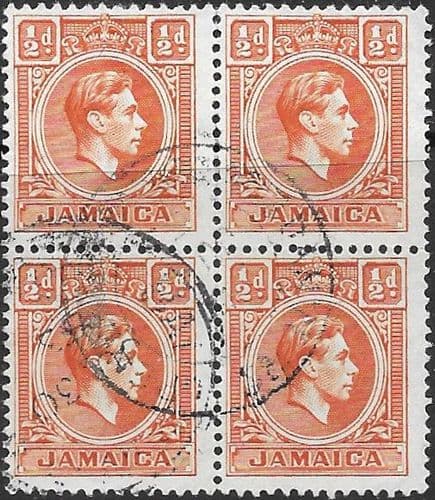 Jamaica 1938 King George VI Block of 4 SG 121b Fine Used