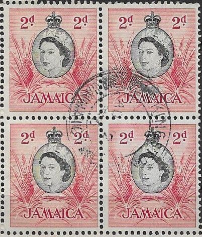 Jamaica 1956 SG 161 Queen Elizabeth and Pineapples Fine Used Block of 4