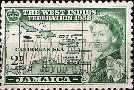 Jamaica 1958 West Indies Federation Queen Elizabeth and Map SG 175 Fine Used