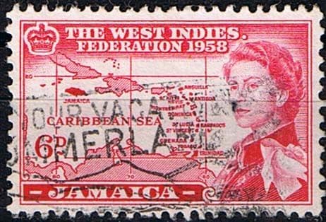 Jamaica 1958 West Indies Federation Queen Elizabeth and Map SG 177 Fine Used
