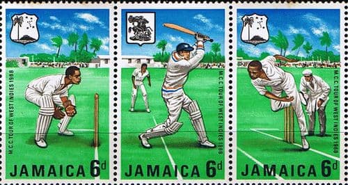 Jamaica 1968 SG 267a Cricket West Indian Tour Strip Fine Mint