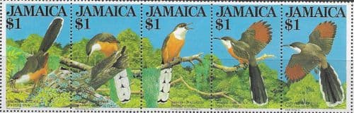 Jamaica 1982 Jamaican Lizard Cuckoo Strip Fine Mint