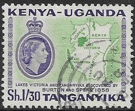 Kenya Uganda and Taganyika 1958 Discocery of Lakes Tanganyika and Victoria SG 182 Fine Used