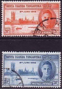 Kenya Uganda and Tanganiyka 1946 King George VI Victory Set Fine Used
