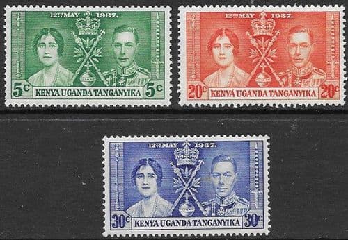 Kenya Uganda and Tanganyika 1937 King George VI Coronation Set Fine Mint