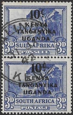 Kenya Uganda Tanganyika 1941 South Africa Overprint Vertical Pair SG 152 Fine Used (1)