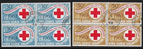 Kenya Uganda Tanganyika 1963 Red Cross Centenary Set Blocks of 4 Fine Used