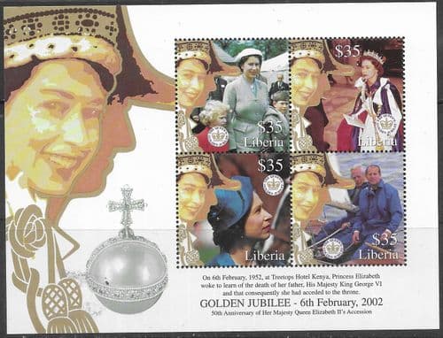 Liberia 2002 Golden Jubilee Miniature Sheets Fine Mint