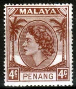 Malay State of Penang 1954 SG 30 Queen Elizabeth II Head Fine Mint