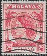 Malay State of Penang 1954 SG 35 Queen Elizabeth II Head Fine Used