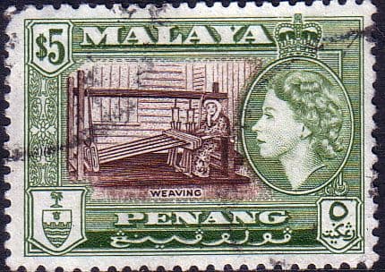 Malay State of Penang 1957 SG 54 Queen Elizabeth and Weaving Loom Fine Used