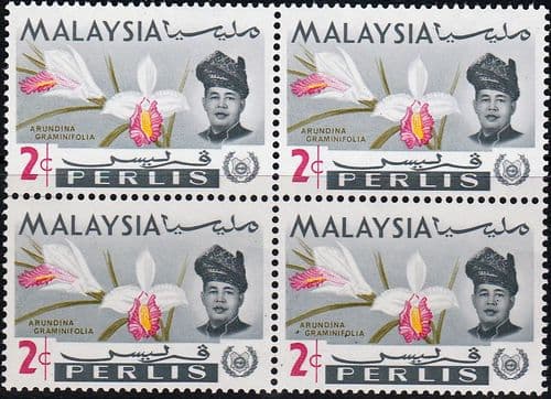 Malay State of Perlis 1965 Flowers Orchids SG42 Fine Mint Block of 4