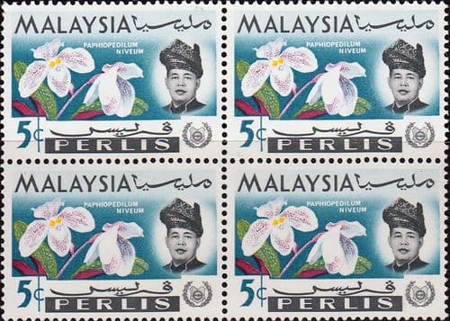 Malay State of Perlis 1965 Flowers Orchids SG43 Fine Mint Block of 4