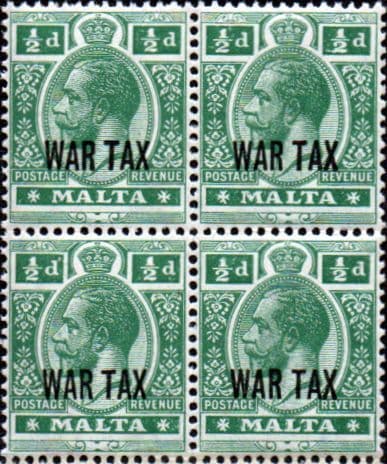 Malta 1917 King George V War Tax SG 92 Fine Mint Block of 4