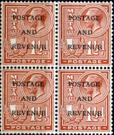 Malta 1928 Postage and Revenue Overprint SG 179 Fine Mint Block of 4