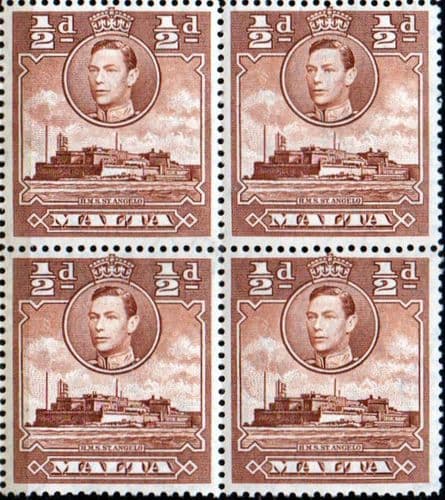 Malta 1938 King George VI SG 218a Fine Mint Block of 4