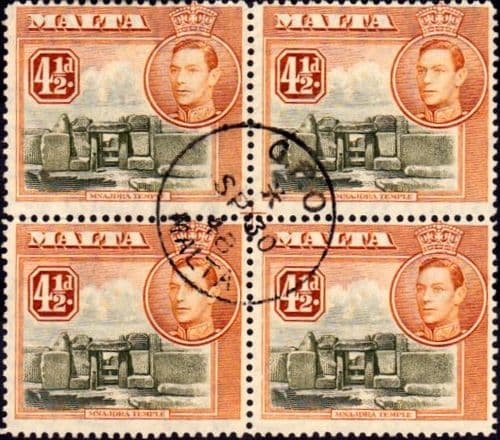 Malta 1938 King George VI SG 224 Block of 4 Fine Used