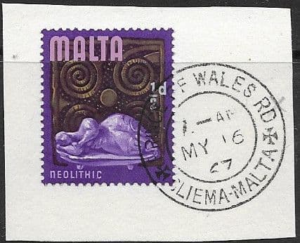Malta 1965 SG 330 Neolithic Era Tied to SLIEMA Post Mark Fine Used