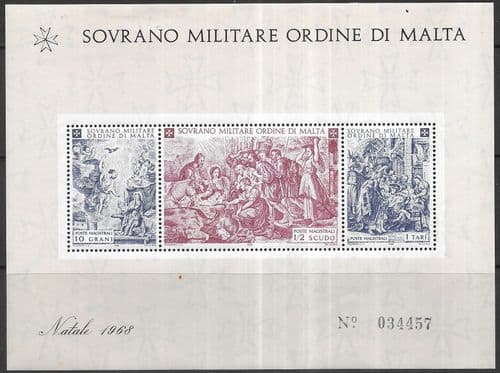 Malta 1968 Sovereign Military Order Christmas Miniature Sheet Fine Mint