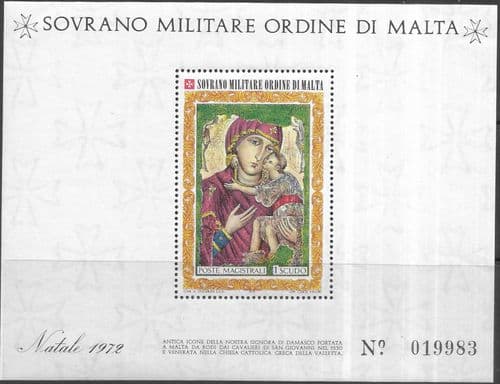 Malta 1972 Sovereign Military Order Christmas Miniature Sheet Fine Mint