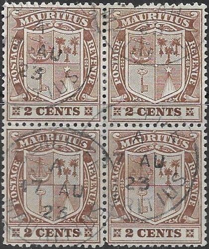 Mauritius 1921 Coat of Arms SG 206 Fine Used Block of 4