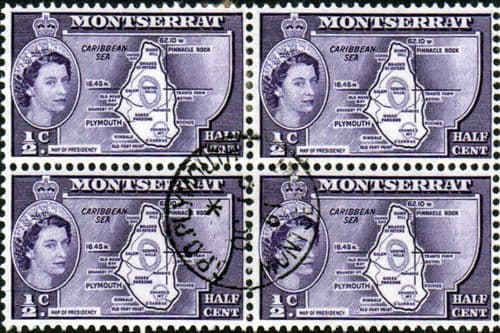 Montserrat 1953 Queen Elizabeth II SG 136b Map of the Island Fine Used Block of 4