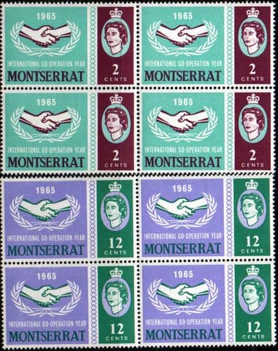 Montserrat 1965 International Co-operation Year Set Fine Mint Blocks of 4