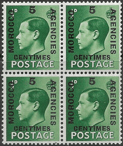 Morocco Agencies French Currency 1936 Edward VIII SG 227 Fine Mint Block of 4