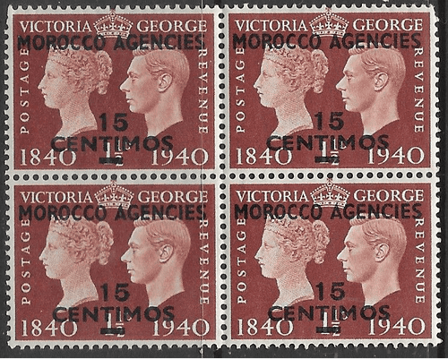 Morocco Agencies Spanish Currency 1940 Stamp Centenery SG 174 Fine Mint Block of 4