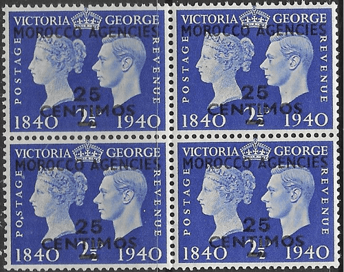 Morocco Agencies Spanish Currency 1940 Stamp Centenery SG 175 Fine Mint Block of 4