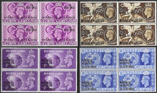 Morocco Agencies Spanish Currency 1948 Olympic Games Block of 4 Set Fine Mint