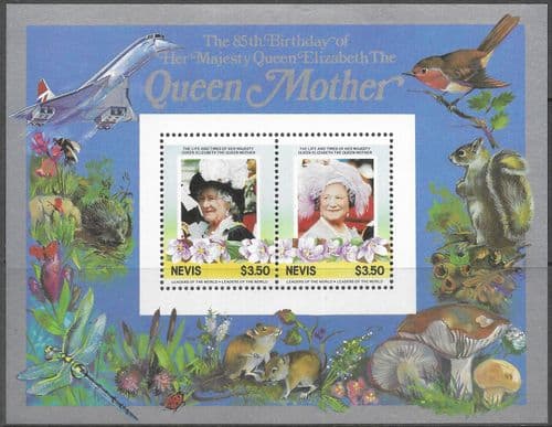 Nevis 1985 Queen Mother Life and Times $3.50 Miniature Sheet Fine Mint