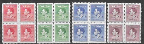 New Guinea 1937 King George VI Coronation Set Fine Mint Blocks of 4