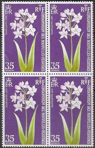 New Hebrides 1973 Orchids Block of 4 SG F191 French Fine Mint