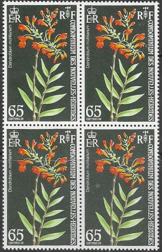 New Hebrides 1973 Orchids Block of 4 SG F192 French Fine Mint