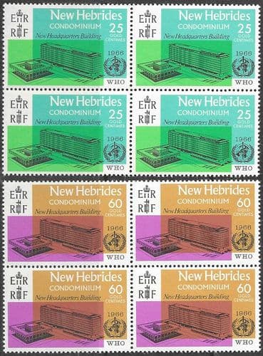New Hebrides British1966 World Health Organisation Set Blocks of 4 Fine Mint
